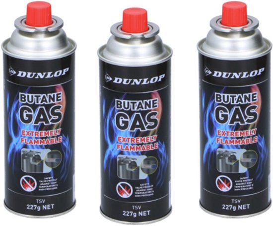 Dunlop Butaangasbus – 3 x 227g – Universeel Gaspatroon voor Kooktoestellen, Brander, BBQ en Camping van Dunlop