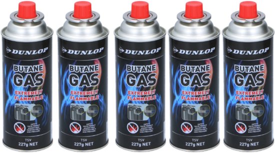 Dunlop Butaangasbus – 5 x 227g – Universeel Gaspatroon voor Kooktoestellen, Brander, BBQ en Camping van Merkloos