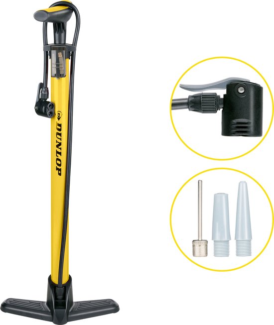Dunlop Fietspomp - Fiets Pomp voor Dunlop, Schrader en Frans Ventiel - Staande Pomp Incl. Adaptoren voor Waterspeelgoed en Ballen van Dunlop