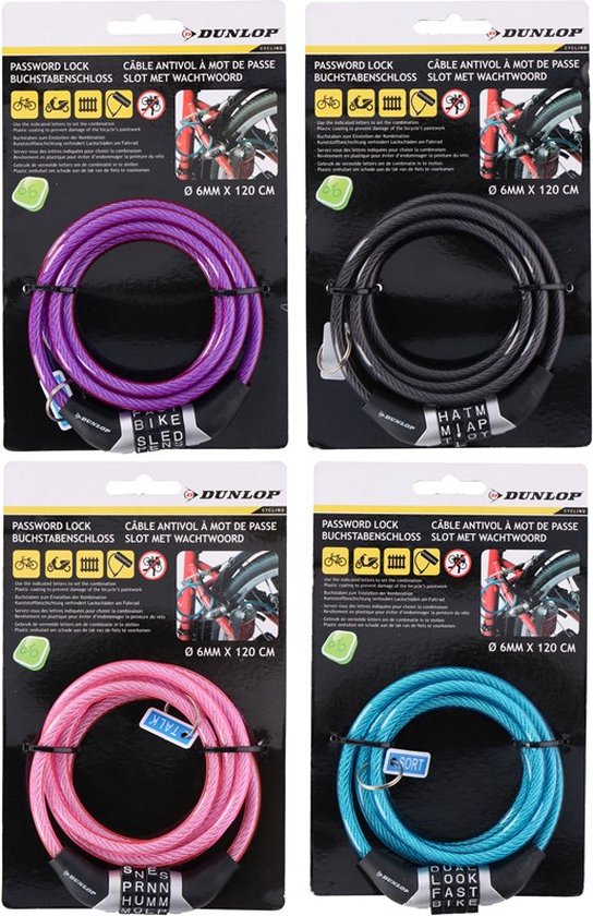 Dunlop Wachtwoord fietsslot 6mm 120cm (1 stuk) assorti van Dunlop