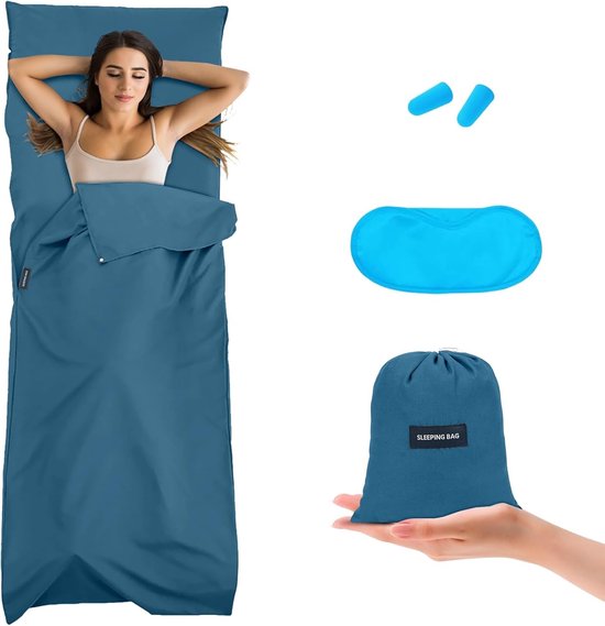 Dunne en comfortabele slaapzak voor backpacken en hostels, 75 x 210 cm, polyester, blauw