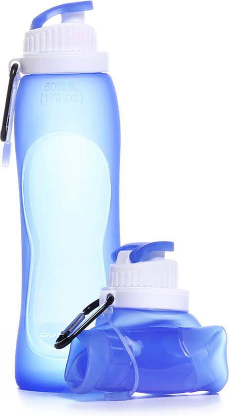 Duradis - Opvouwbare waterfles - Drinkfles - Waterzak - Duurzaam - Siliconen - 500 ml - blauw van Duradis