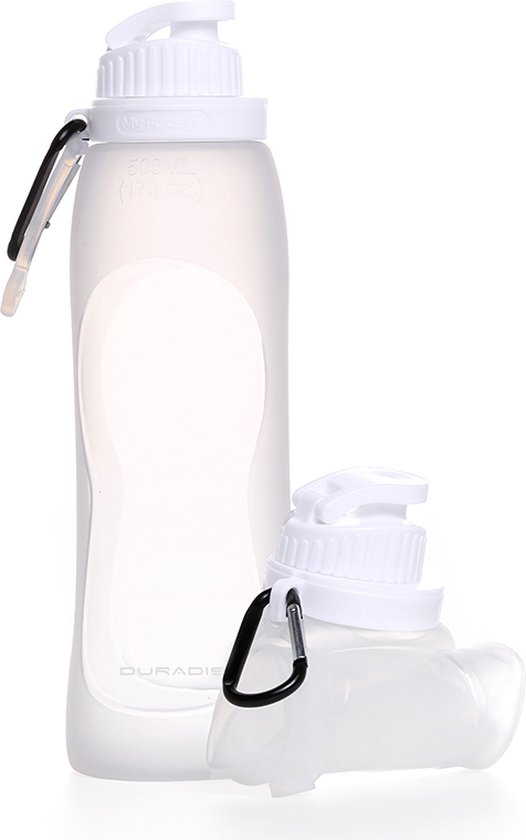 Duradis - Opvouwbare waterfles - Drinkfles - Waterzak - Duurzaam - Siliconen - 500 ml - transparant van Duradis