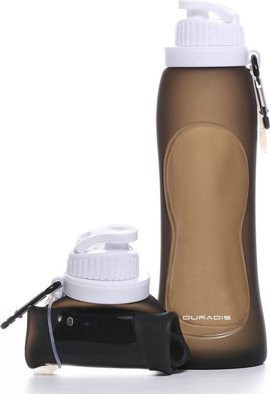 Duradis - Opvouwbare waterfles - Drinkfles - Waterzak - Duurzaam - Siliconen - 500 ml - zwart van Duradis