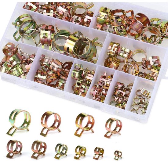 Dussdote Brandstofslangklem - Veerklem - Benzineslangklem - 10 maten - Geschikt voor water- en gasleidingen - 100 stuks van Merkloos