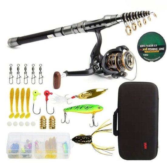 Dutchers® Carbon Werphengel 210cm met molen - 25-delige Telescopische Vishengel set met luxe opbergkoffer - Vissen - Visspullen - Hengel voor Roofvissen - Hengelsport - Hengelset van Dutchers®