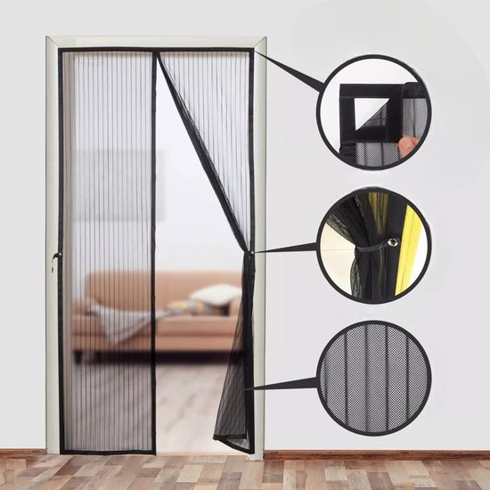 Dutchers® Magnetisch Muggengordijn voor Deur – Zomer Deurgordijn Zonder Boren – Automatische Sluiting – Inclusief Opberghaak – Vliegengordijn met Magneetsluiting – 90x210 cm