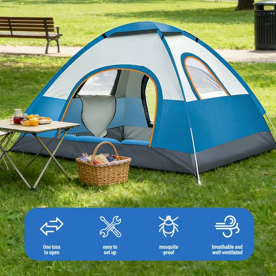 Dutchers® Pop-up Tent 3-4 Personen – 210x210x130 cm – Koepeltent – Winddicht - Kampeertent - Strandtent - Bivaktent - Festivaltent - Speeltent - Noodsituatie - Noodpakket – Snelle Opzet – Ideaal voor Camping, Strand & Reizen