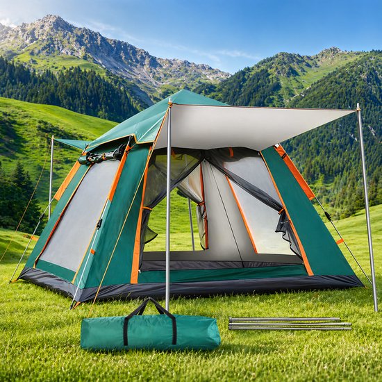 Dutchers® Pop-up Tent 3-4 Personen – 215x215x142 cm – Koepeltent – Winddicht - Kampeertent - Strandtent - Bivaktent - Festivaltent - Speeltent - Noodsituatie - Noodpakket – Snelle Opzet – Ideaal voor Camping, Strand & Reizen - Groen van Merkloos