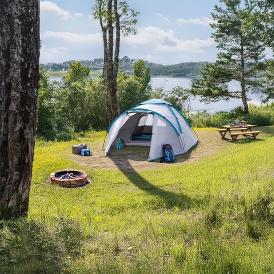 Dutchers® Pop-Up Tent - 3 Personen - Automatische Tent voor Kamperen, Reizen, Strand & Hiking - Campingtent - Kampeertent - Koepeltent - UPF 50+ - UV Bestendig - Waterdicht & Ventilerend - Inclusief Draagtas, Haringen & Touwen - Grijs van Merkloos