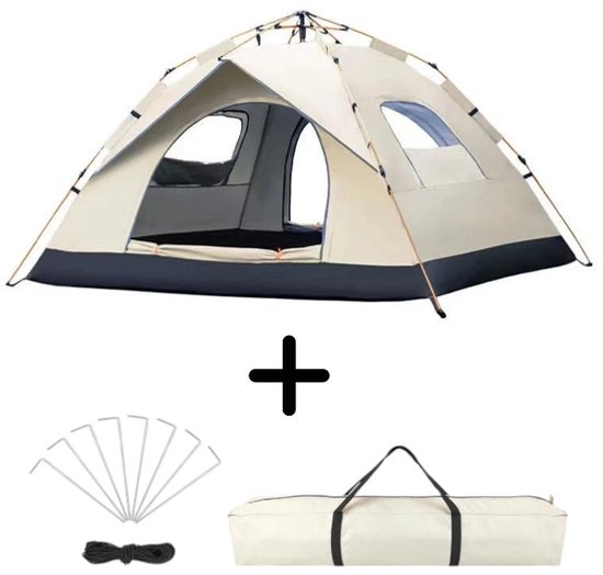 Dutchers® Pop-Up Tent 4 Personen – Automatische Tent voor Kamperen, Reizen, Strand & Hiking - Campingtent - Kampeertent - Koepeltent – UPF 50+ - UV Bestendig – Waterdicht & Ventilerend – Inclusief Draagtas, Haringen & Touwen van Dutchers®