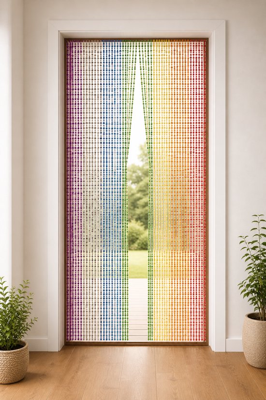 Dutchers® Vliegengordijn Acryl 90x200 cm – Multicolor – Kleurig Deurgordijn voor Insecten – Vliegenhor - Sierlijke linten - Hordeur Versiering – Lintengordijn & Bevestigingsmateriaal – Voor Binnendeur, Balkondeur & Tuindeur van Merkloos