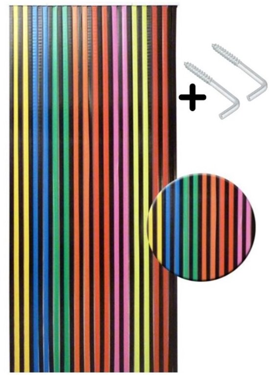Dutchers® Vliegengordijn Linten 90x200 cm – Multicolor Zwart – Deurgordijn voor Insecten – Vliegenhor Hordeur Versiering – Lintengordijn met 34 Stroken & Bevestigingsmateriaal – Voor Binnendeur, Balkondeur & Tuindeur van Merkloos