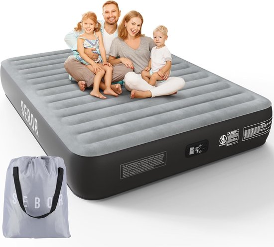 Duurzaam Queensize Luchtmatras met Ingebouwde Pomp - 33 cm Hoog - Perfect voor Thuis en Reis van Intex