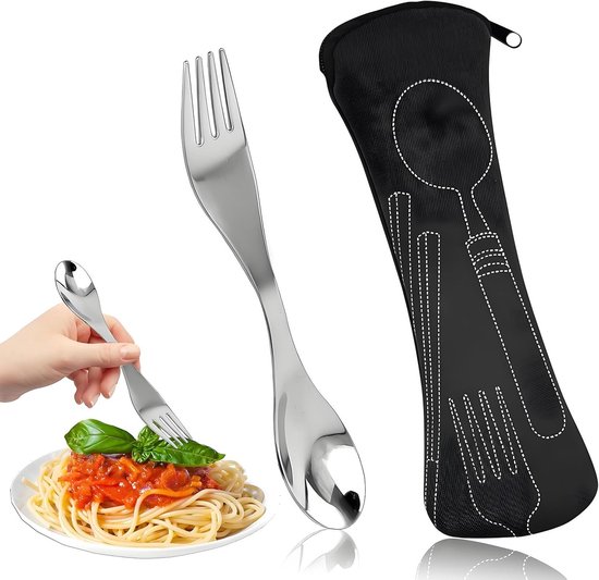 Duurzame 2-in-1 Spork voor Kamperen en Outdoor Activiteiten - Herbruikbaar Bestek met Lepel en Vork, Ideaal voor Picknicks en Reizen met Opbergtas