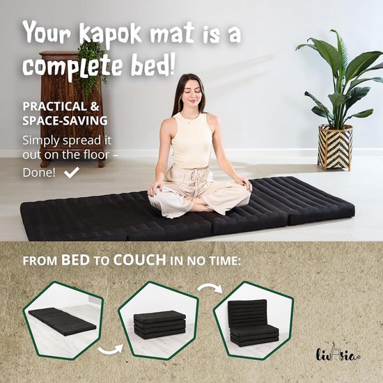 Duurzame Kapok Klap-/Rolmatras 200x80x8 cm - Natuurlijk Ontspanningscomfort voor Binnen & Buiten