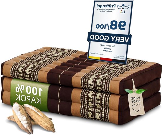 Duurzame Matras - Opvouwbaar Matras - Ontspannen en Yoga - Gevuld met Kapok - 140x70x8cm - Bruin Olifant