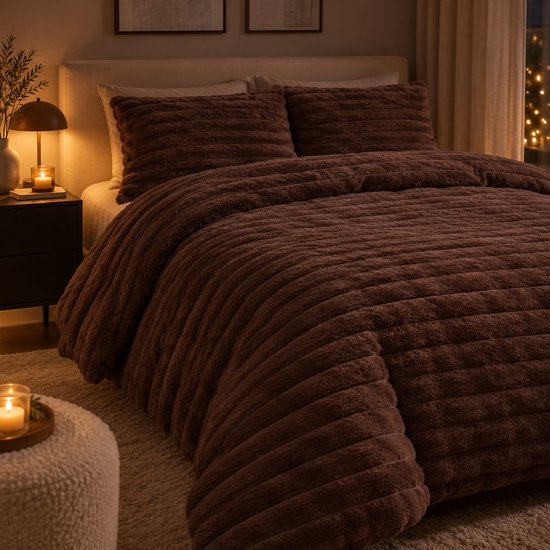 Duvet Flannel fleece rib Dark brown 240x 220cm