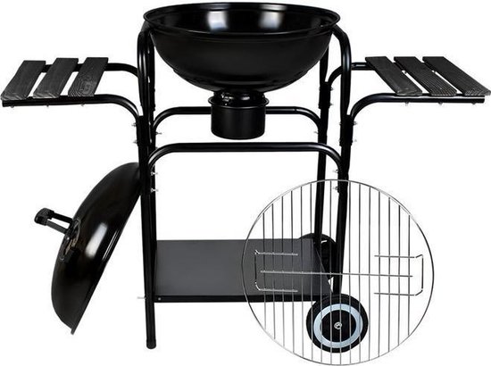 EASTWALL Charcoal Grill barbecue - BBQ met zijtafel - Mobiele houtskool barbecue - Ø 46.5 cm - RVS - Zwart van EASTWALL