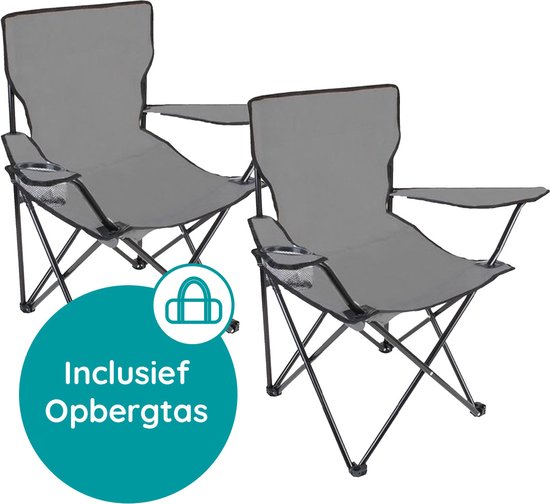 EASTWALL Opvouwbare Kampeerstoel – 2 Stuks – Visstoel – Multifunctionele vouwstoel – Campingstoel met bekerhouder – Tuinstoel – Klapstoel – Max 100 kg – Grijs van EASTWALL