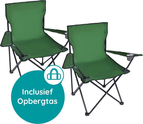EASTWALL Opvouwbare Kampeerstoel - 2 Stuks - Visstoel - Multifunctionele vouwstoel - Campingstoel met bekerhouder - Tuinstoel - Klapstoel - Max 100 kg - Groen van EASTWALL