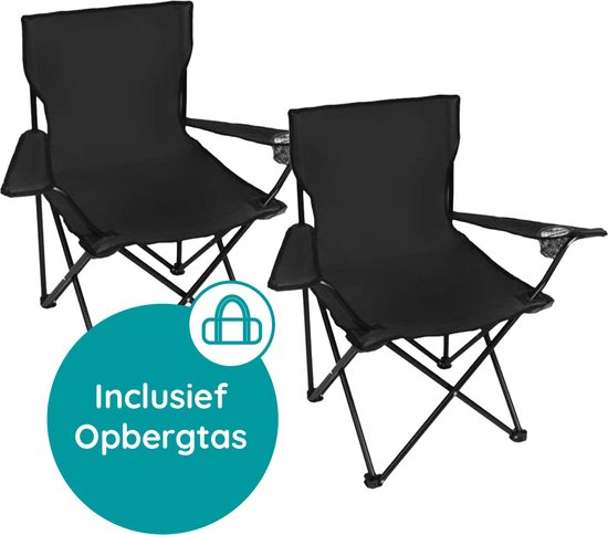 EASTWALL Opvouwbare Kampeerstoel – 2 Stuks – Visstoel – Multifunctionele vouwstoel – Campingstoel met bekerhouder – Tuinstoel – Klapstoel – Max 100 kg – Zwart van EASTWALL