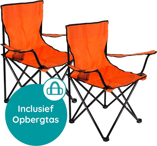 EASTWALL Opvouwbare Kampeerstoel Oranje - 2 Stuks - Visstoel - EK 2024 stoel - Campingstoel met bekerhouder - Tuinstoel - Oranje stoel - Max 100 kg van EASTWALL