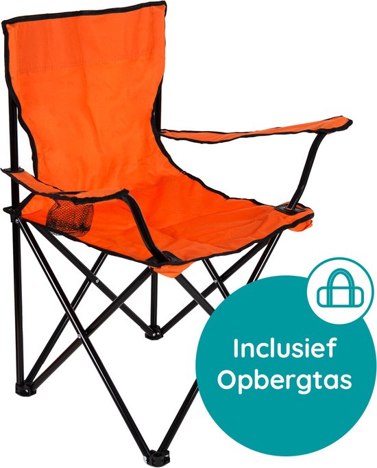 EASTWALL Opvouwbare Kampeerstoel Oranje - Visstoel - EK 2024 stoel - Campingstoel met bekerhouder - Tuinstoel - Oranje stoel - Max 100 kg van EASTWALL