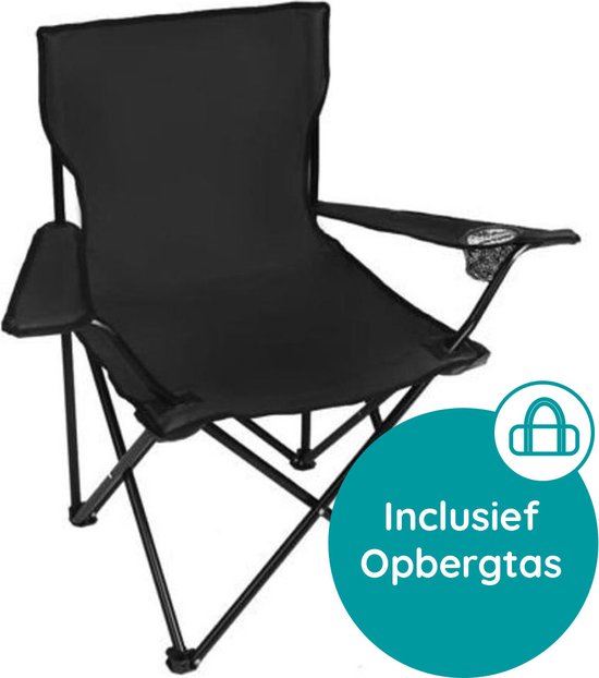 EASTWALL Opvouwbare Kampeerstoel - Visstoel - Multifunctionele vouwstoel - Campingstoel met bekerhouder - Tuinstoel Inklapbaar - Klapstoel - Max 100 kg - Zwart van EASTWALL