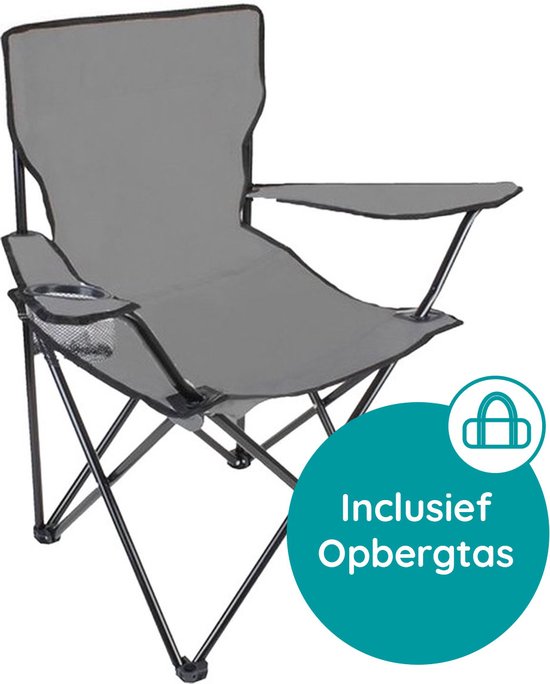 EASTWALL Opvouwbare Kampeerstoel - Visstoel - Multifunctionele vouwstoel - Campingstoel met bekerhouder - Tuinstoel - Klapstoel - Max 100 kg - Grijs van EASTWALL