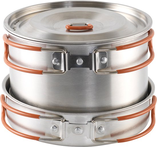Easy Camp Moss 4 Cook Set Campingkookset Stapelbaar Roestvrijstaal Silliconen van Easy Camp