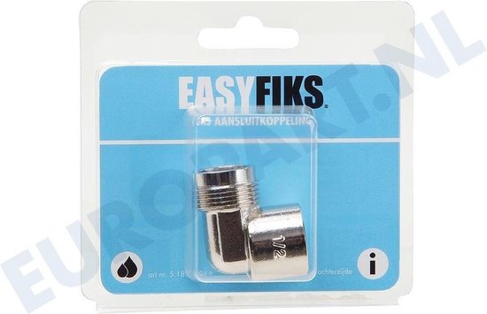 EasyFiks Gas Aansluitingkoppeling - 1/2 knie haaks - Chroom van Easyfiks