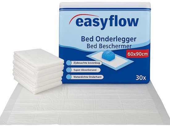Easyflow - Incontinentie onderlegger voor matras - 30 stuks in bulk verpakking - 60 x 90 cm - hoge kwaliteit onderlegger - beste prijs / kwaliteit van Easyflow