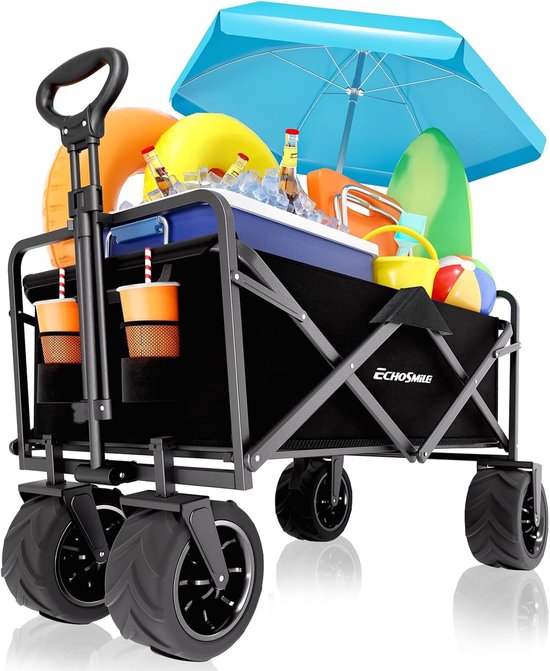 EchoSmile Bolderkar, opvouwbaar, 200 l, 160 kg, handwagen, transportwagen, inklapbaar met verstelbare handgreep en - ShopVlot