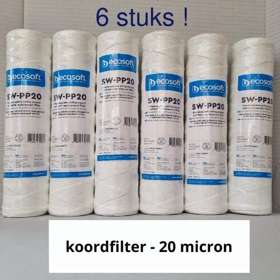 Ecosoft 6 stuks !! Sedimentfilter 20 micron van gedraaide koord voor 10" filterhuis (E6) van Ecosoft