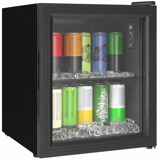 ECTEATOY® Drankenkoelkast Mini Koelkast - Vrijstaand Stil (39dB) & Glazen Deur - Voor 59 Blikjes - 46L - Zwart