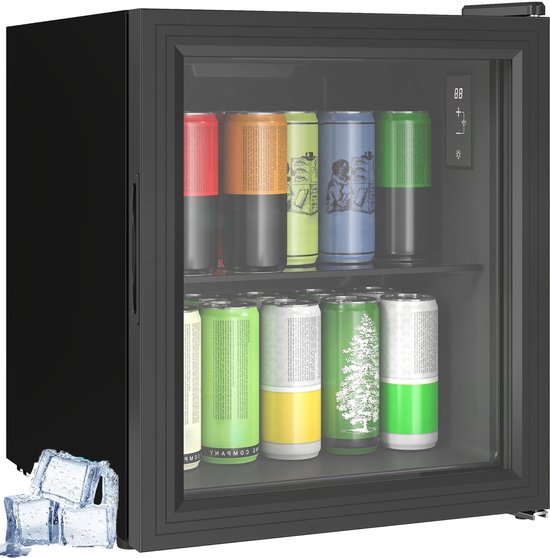 ECTEATOY® Mini Koelkast met Glazen Deur - Drankenkoelkast 46L (59 Blikjes) - Vrijstaand - Touchscreen 0-20°C - LED Verlichting - Stil (39dB) - Zwart