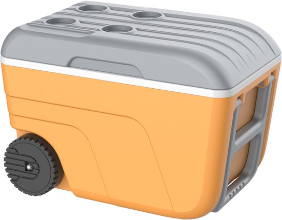 EDA Grote koelbox Glacieres - 52 L - kunststof - oranje - 59 x 36 x 42 cm - met wieltjes van Merkloos
