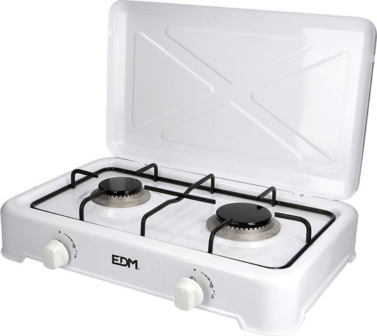 EDM 2-Pits Gaskooktoestel - Camping - Wit - 46x30x12 cm van EDM