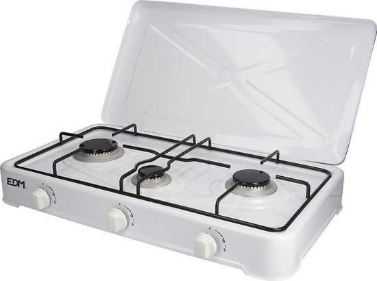 EDM 3-Pits Gaskooktoestel - Camping - Wit - 60x33x12cm van Merkloos