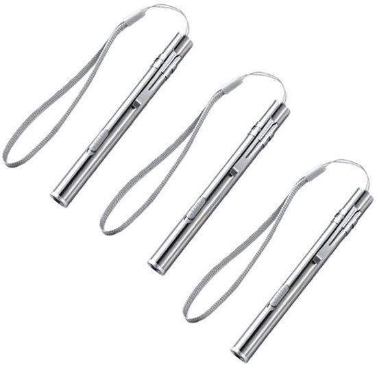 Een set van drie oplaadbare LED-zaklampjes in penvorm - inclusief USB-oplaadkabel - waterdichte mini-zaklampjes - roestvrij staal - met clip - geschikt voor machineonderhoud en noodverlichting - compact ontwerp - past in portemonnees en werktassen