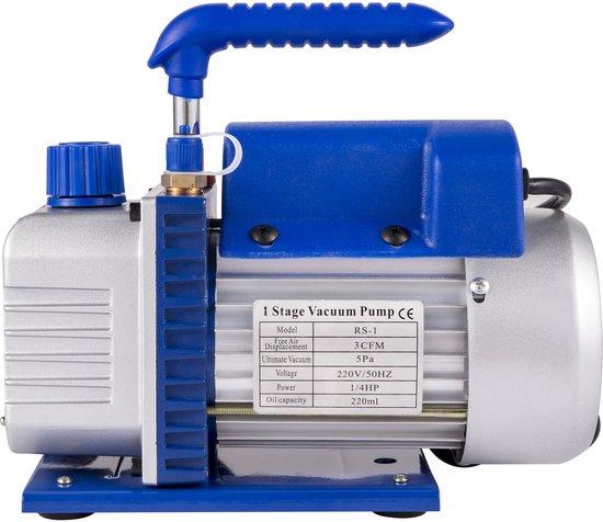 Eenfase Vacuümpomp 85 l/min, 1/4PK, Met 11 Liter HVAC A/C Koeltechniek Vacuümkamer Set van Merkloos