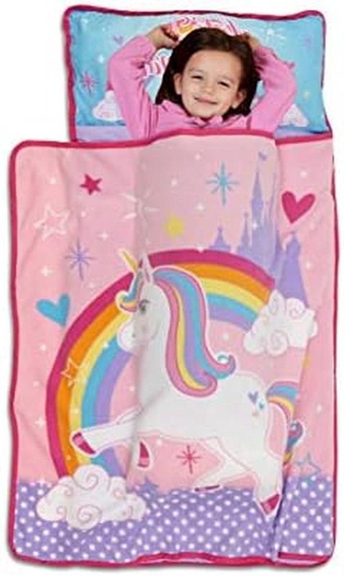 Eenhoorn Kind Slaapmat - Kinderdagverblijf Mat - Comfortabel Slapen - Inclusief Kussen - 117 x 53 cm - Roze van Merkloos