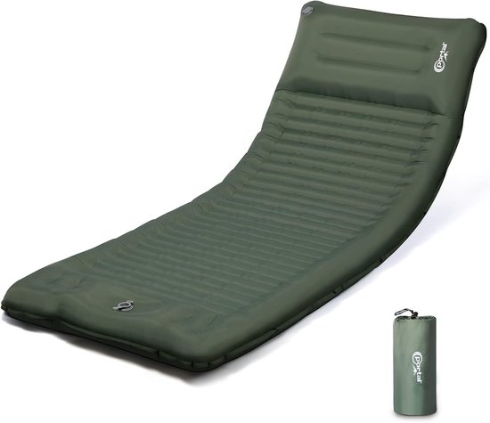 Eenpersoons Campingmatras - Legergroen - 10 cm dik - Opblaasbaar met Voetpomp - Voor Volwassenen