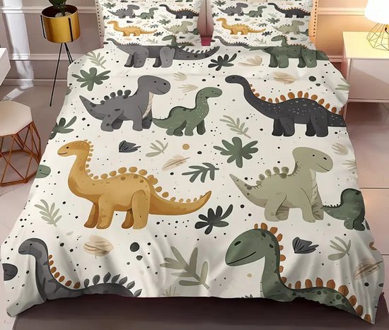 Eenpersoons Dekbedovertrek 140 x 200 - Dinosaurus - Dino's`- Kind - Goede Kwaliteit - Kind - Tiener - Volwassene van Dreamhouse