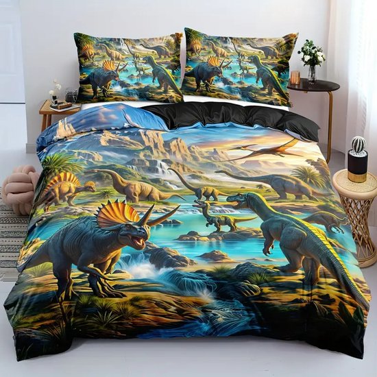 Eenpersoons Dekbedovertrek 140 x 200 - Dinosaurus - Stegosaurus - T-Rex - Dino - Kind - Goede Kwaliteit - Kind - Tiener - Volwassene van Gaveno Cavailia