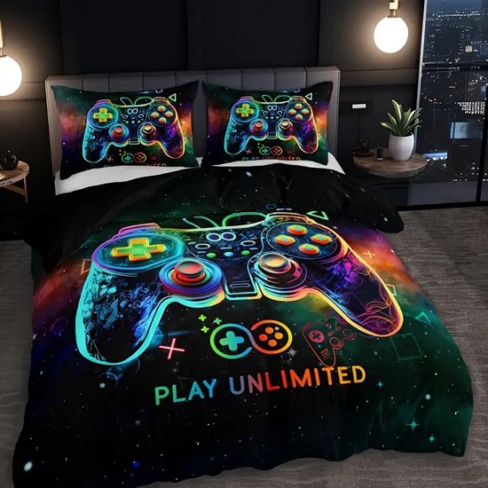 Eenpersoons Dekbedovertrek 140 x 200 - Gamen - Controller - Gamepad - Mooie Kwaliteit - Gamekamer - Jongens - Game - Met Extra Kussensloop - Kind - Tiener - Volwassene van Merkloos