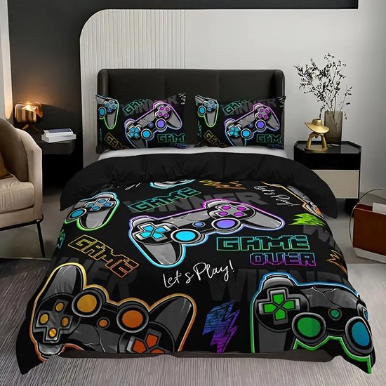 Eenpersoons Dekbedovertrek 140 x 200 - Gamen - Controller - Gamepads - Mooie Kwaliteit - Gamekamer - Jongens - Game - Met Extra Kussensloop - Kind van Louka.