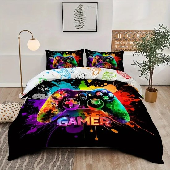 Eenpersoons Dekbedovertrek 140 x 200 - Gamer - Controller - Gamepad - Gamen - Mooie Kwaliteit - Gamekamer - Jongens - Game - Kind - Tiener - Volwassene van Perfecthomeliving