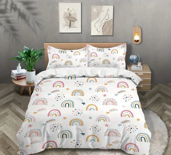 Eenpersoons Dekbedovertrek 140 x 200 - Regenbogen - Regenboogjes - Meisje - Unicorn - Eenhoorn - Mooie Kwaliteit - Kind - Tiener - Volwassene van LouIlona